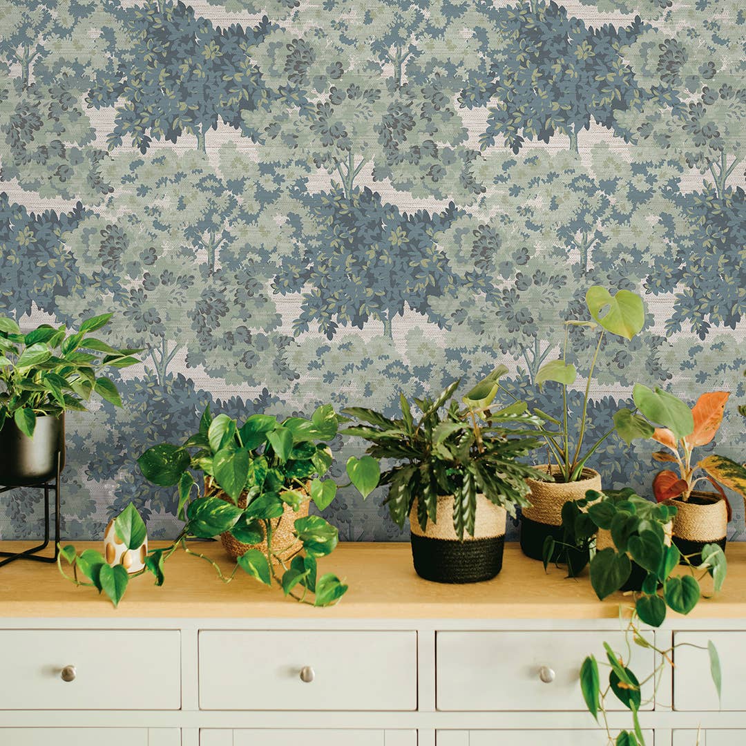 Canopy Toile Faux Grasscoth P+S Wallpaper Green, 28 sqft