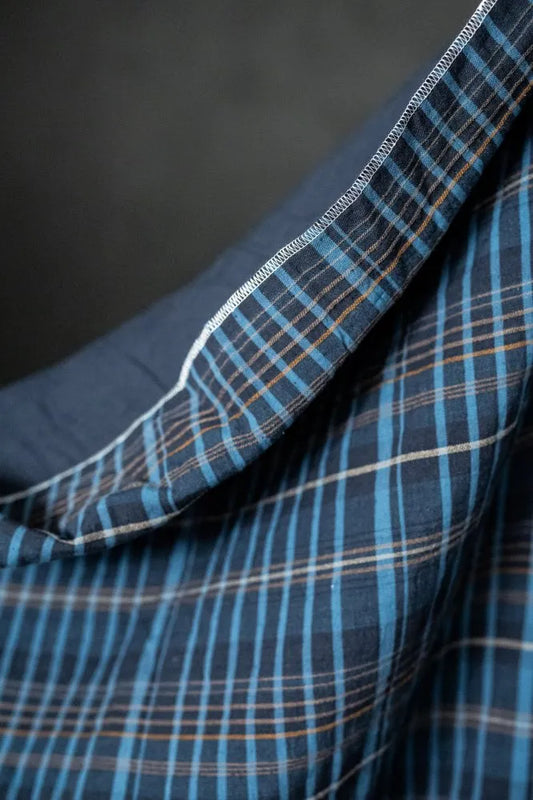 Quilted Cotton Jacquard Blanket - Blue Plaid