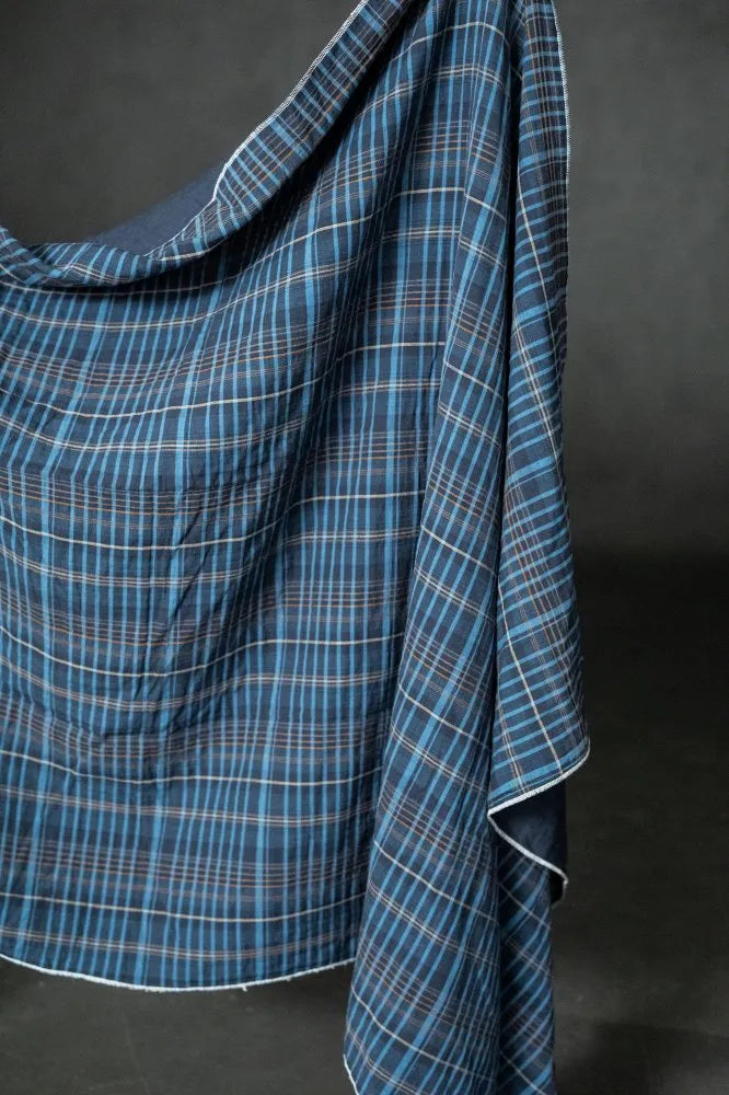 Quilted Cotton Jacquard Blanket - Blue Plaid