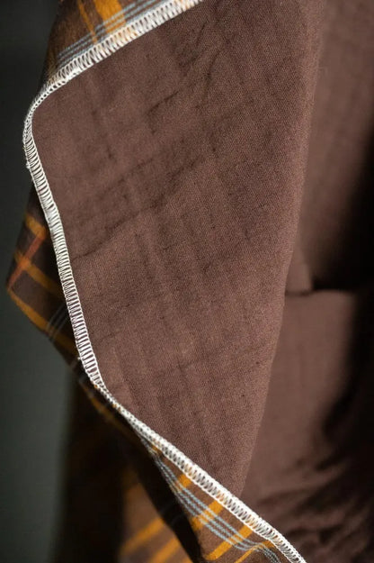 Quilted Cotton Jacquard Blanket - Brown Plaid