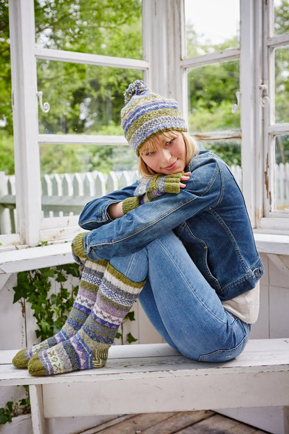 Classic Fair Isle Wool Knitted Bobble Beanie Hat Olive