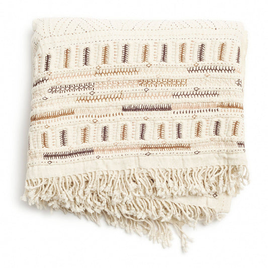 Unah Coral Organic Cotton Hand Embroidered Handloom Throw