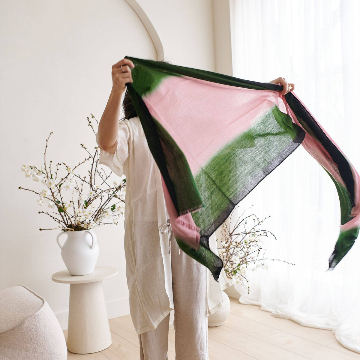 Iris Kiwi Cashmere Merino Handwoven Modern Artisanal Scarf