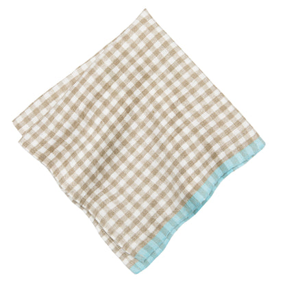 Two-Tone Gingham Natural/Aqua Napkins 20x20 - Set of 4