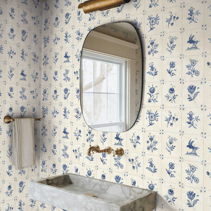 Azulejo Tile Blue Peel and Stick Wallpaper, 28 sq. ft.