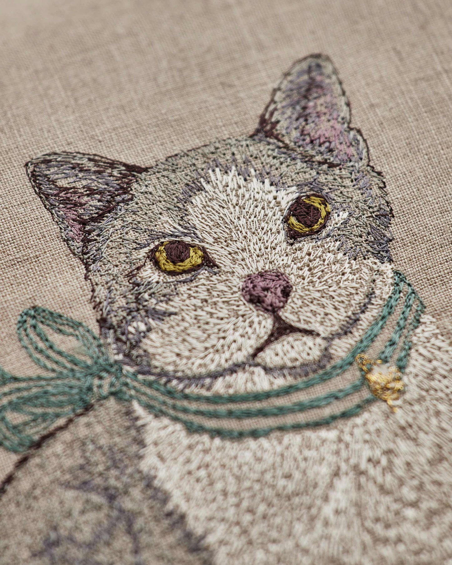 Fancy Cat Pillow - Embroidered