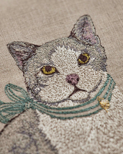 Fancy Cat Pillow - Embroidered