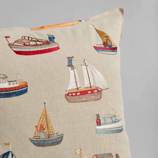 Boats Pattern Pillow - Embroidered