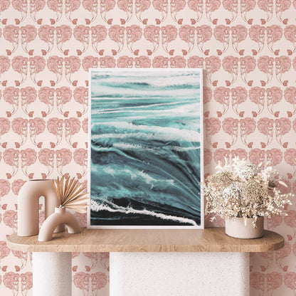 Block Print Mermaids Coral P&S Wallpaper, 28 sq. ft.
