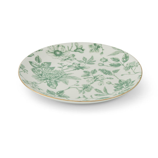 8" Dahlia Toile Gold Rim Salad Plate - Serene Pine