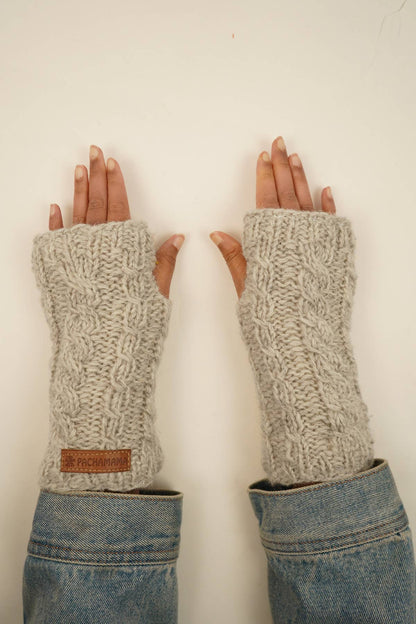 Chamonix - Cable Knit Sherpa Lined Wool Fingerless Gloves