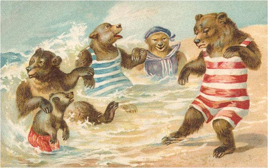 Bear Family Frolicking in Surf