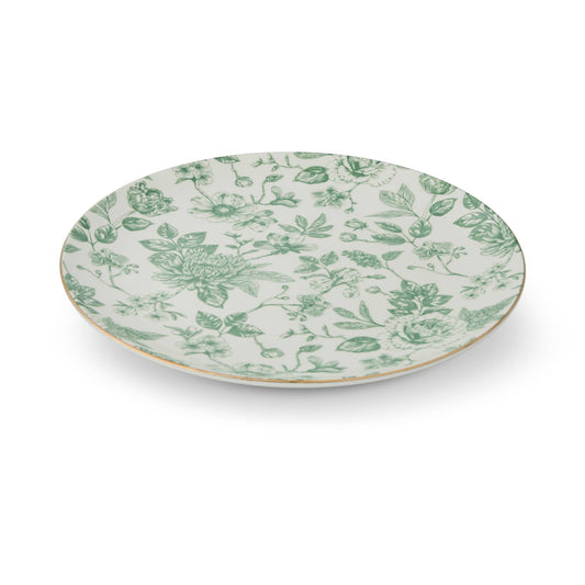10.5" Dahlia Toile Gold Rim Dinner Plate - Serene Pine