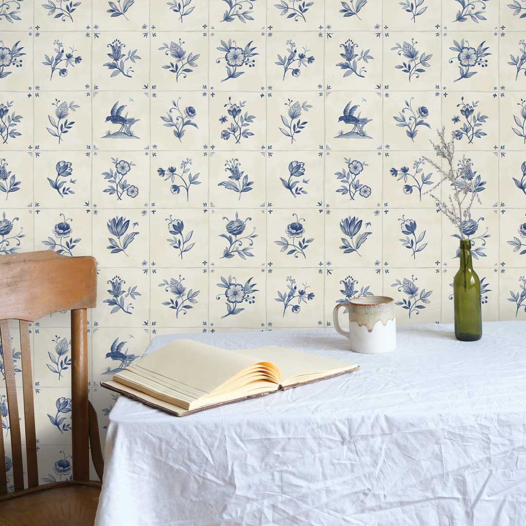 Azulejo Tile Blue Peel and Stick Wallpaper, 28 sq. ft.