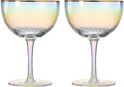Lustered Iridescent Hammered Coupe Glasse