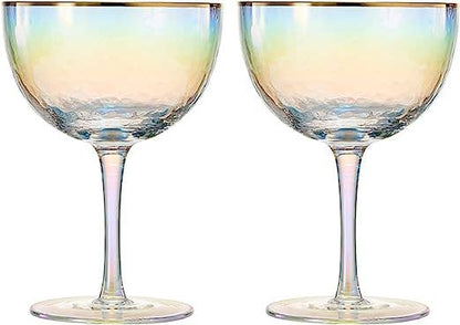 Lustered Iridescent Hammered Coupe Glasse
