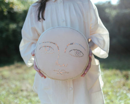 Full Moon Face Pillow- Handmade, Cotton-filled Cushion