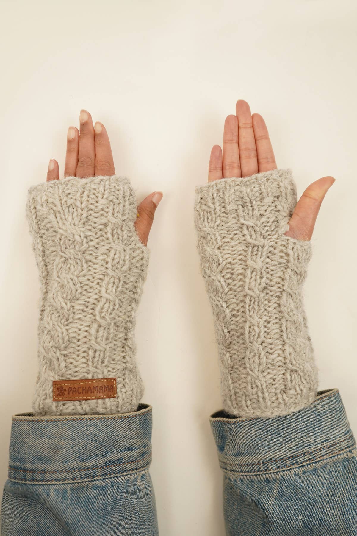 Chamonix - Cable Knit Sherpa Lined Wool Fingerless Gloves