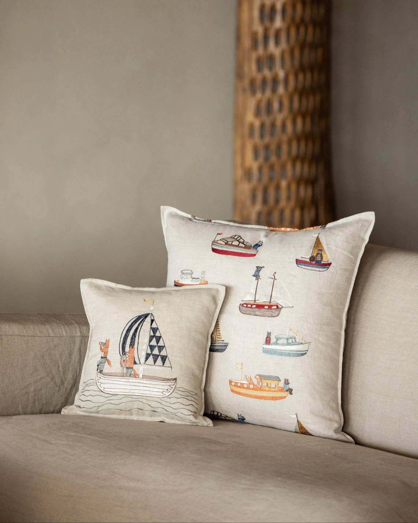 Boats Pattern Pillow - Embroidered