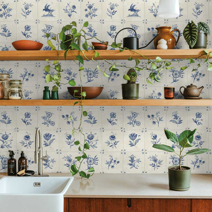 Azulejo Tile Blue Peel and Stick Wallpaper, 28 sq. ft.