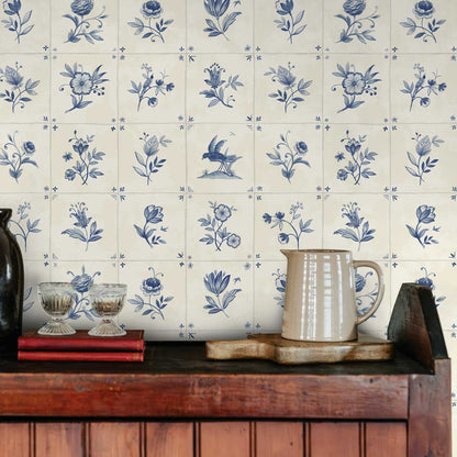 Azulejo Tile Blue Peel and Stick Wallpaper, 28 sq. ft.