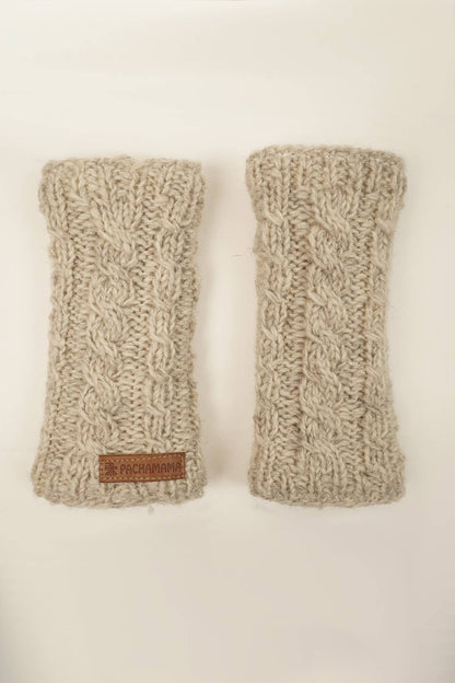 Chamonix - Cable Knit Sherpa Lined Wool Fingerless Gloves