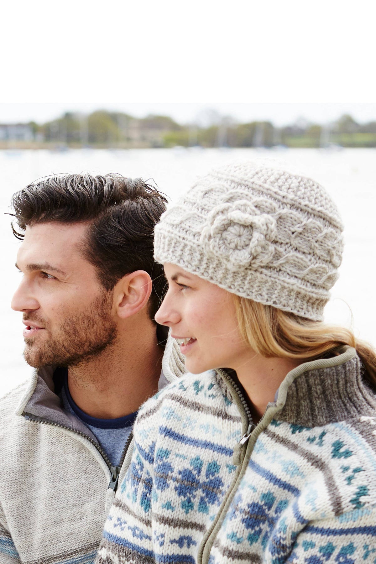 Chamonix - Oatmeal Cable Knit Crocheted Flower Beanie Hat