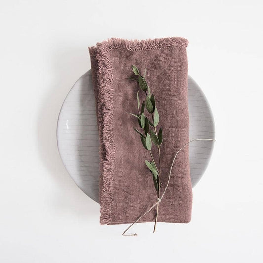 Ashes of Roses Linen Napkins with Fringes - Set of 2
