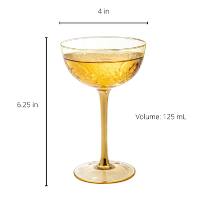 Colored Coupe Art Deco Glasses | Set of 6 | 7.3 oz Classic
