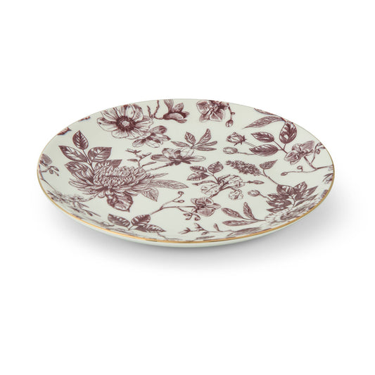 8" Dahlia Toile Gold Rim Salad Plate - Maroon Majesty
