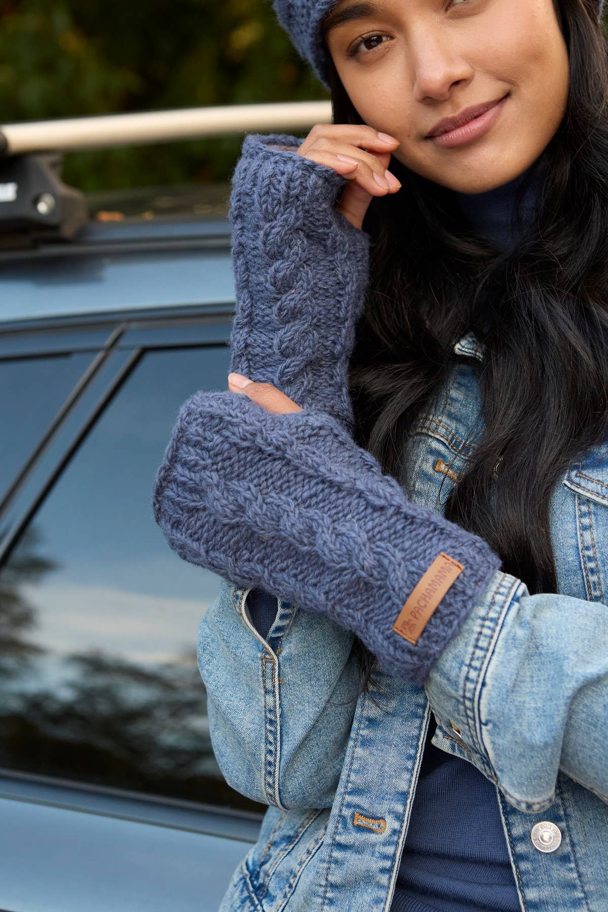 Chamonix - Cable Knit Fleece Lined Wool Fingerless Gloves