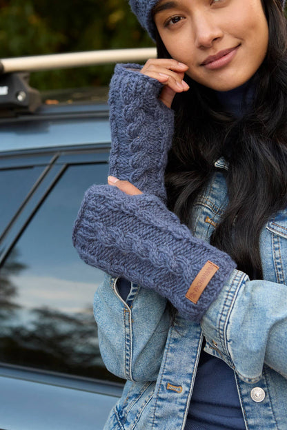 Chamonix - Cable Knit Fleece Lined Wool Fingerless Gloves