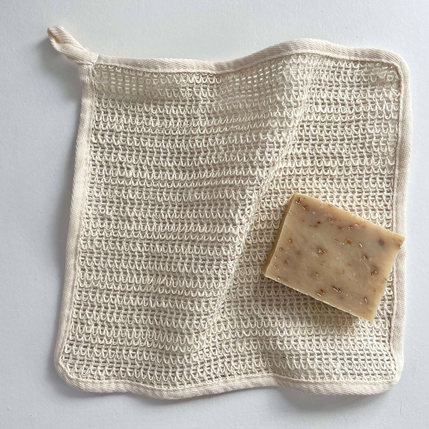 Exfoliating 10 in square eco ramie washcloth with loop