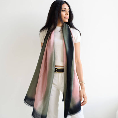 Iris Kiwi Cashmere Merino Handwoven Modern Artisanal Scarf