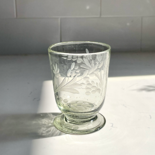 Hand-etched Blown Footed Glass