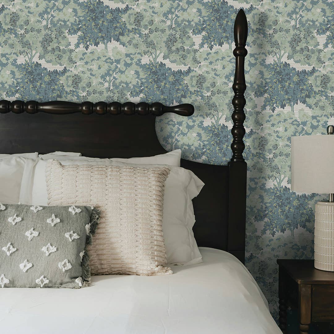 Canopy Toile Faux Grasscoth P+S Wallpaper Green, 28 sqft